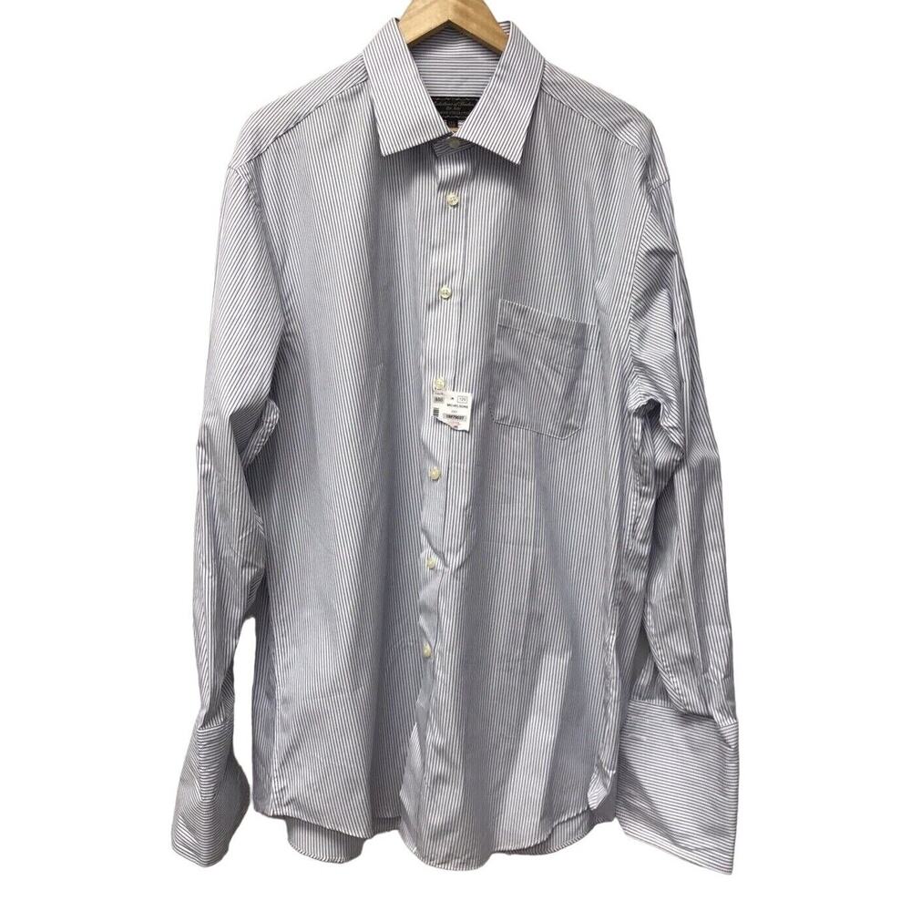 Michelsons Of London Shirt Mens Size 17 1/2 34 35 Striped Blue White